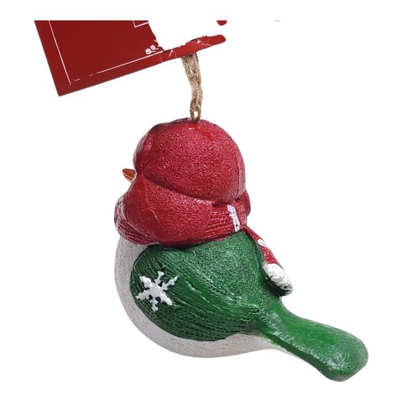 Red Shed Christmas Resin Bird Ornament With Scarf & Hat Tree Ornament Red Green - Picture 6 of 10